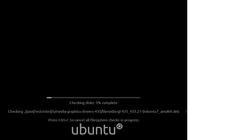 Ubuntu will first perform a disk check to make sure files on installation media are all there, and not corrupt
