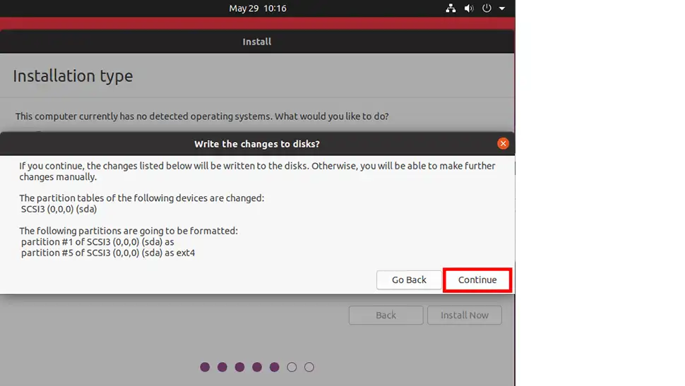 click Continue to erase the hard drive and install Ubuntu