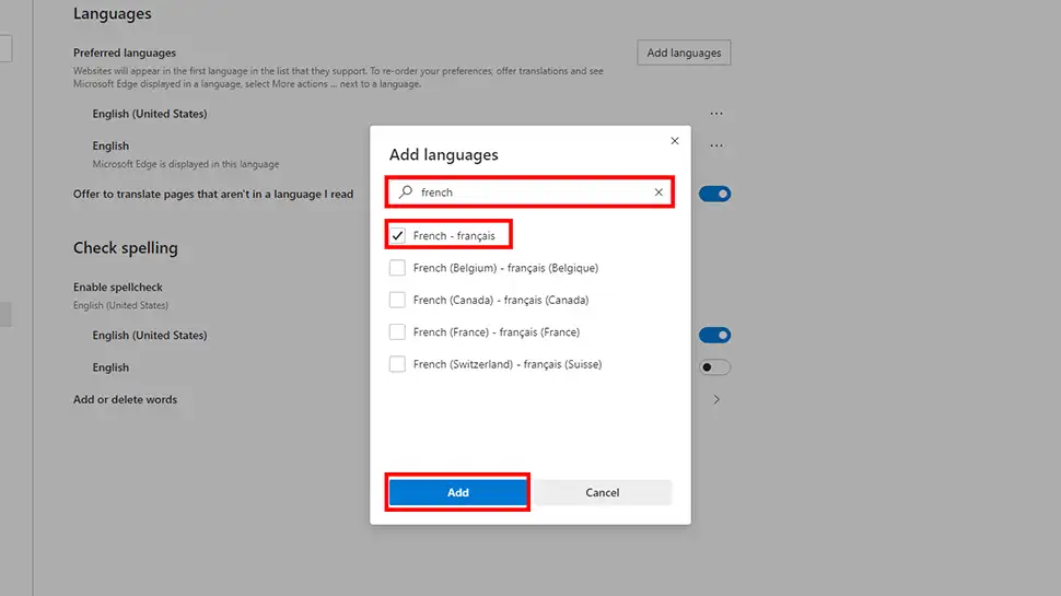 Change browser language in Microsoft Edge