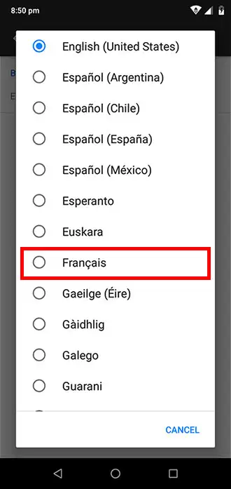 Choose your preferred language by tapping it on the list. Firefox will automatically apply the changes.