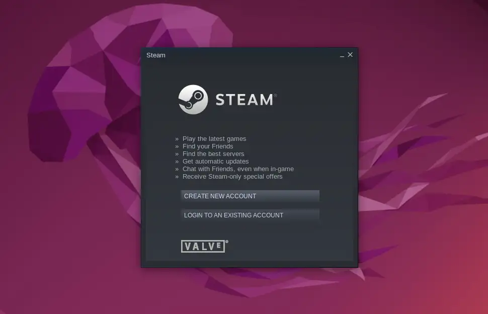 Log in to your Steam account, or create a new account