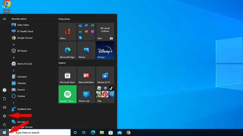 Open Settings in Windows 10