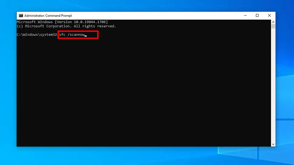 Inside the Command Prompt window type sfc /scannow then press Enter