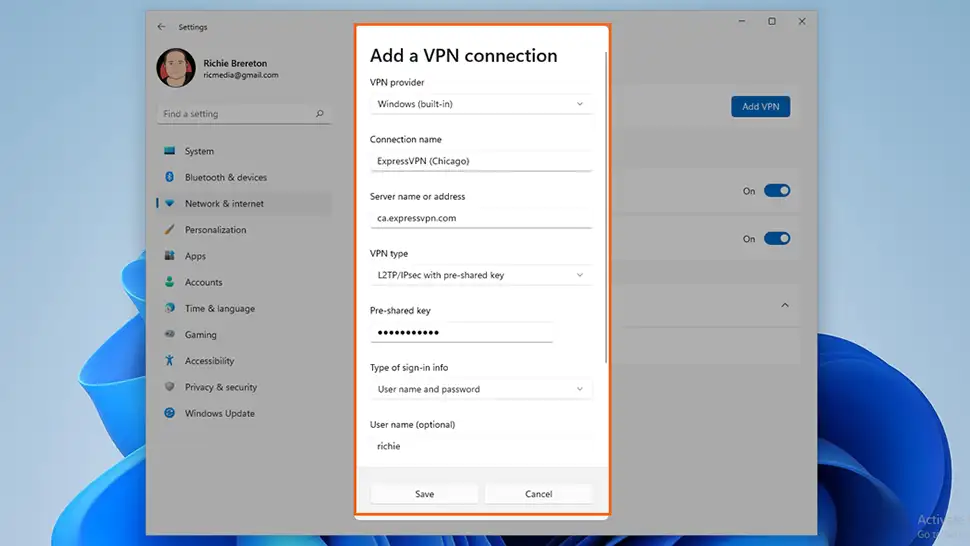 Connect VPN using L2TP/IPsec on Windows 11