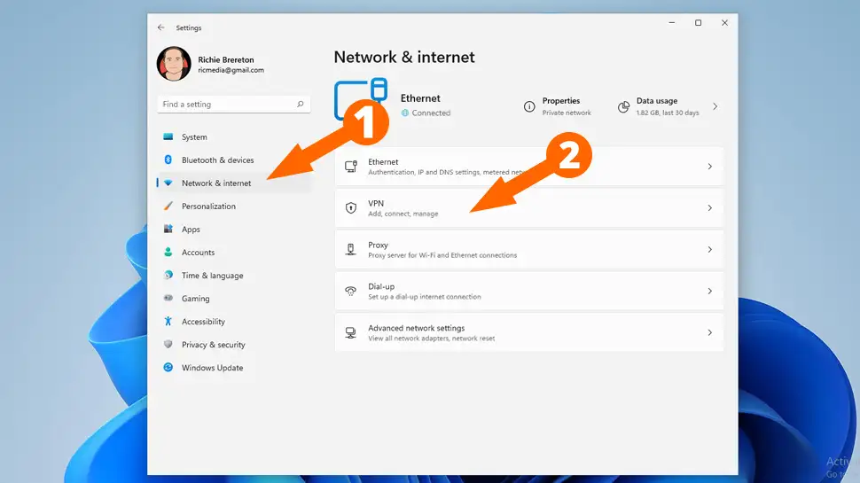 Click Network & Internet, VPN