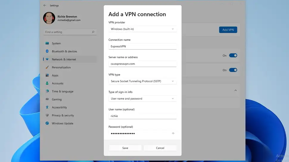 Connect VPN using SSTP on Windows 11