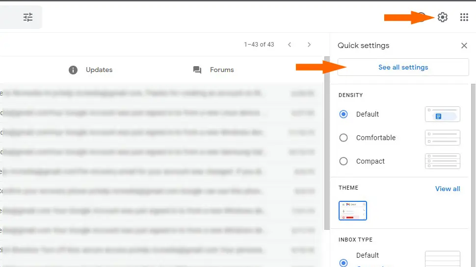 In Gmail, click the Settings gear icon, then click See All Settings
