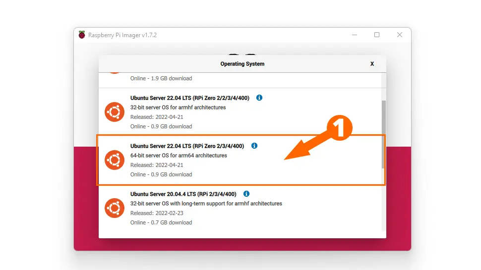 Click Ubuntu Server 22.04 LTS 64-bit