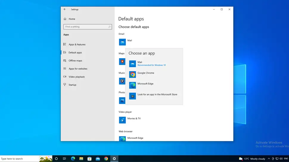 Change default email client on Windows 10