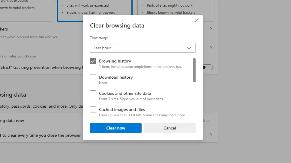 Clear browsing history in Microsoft Edge